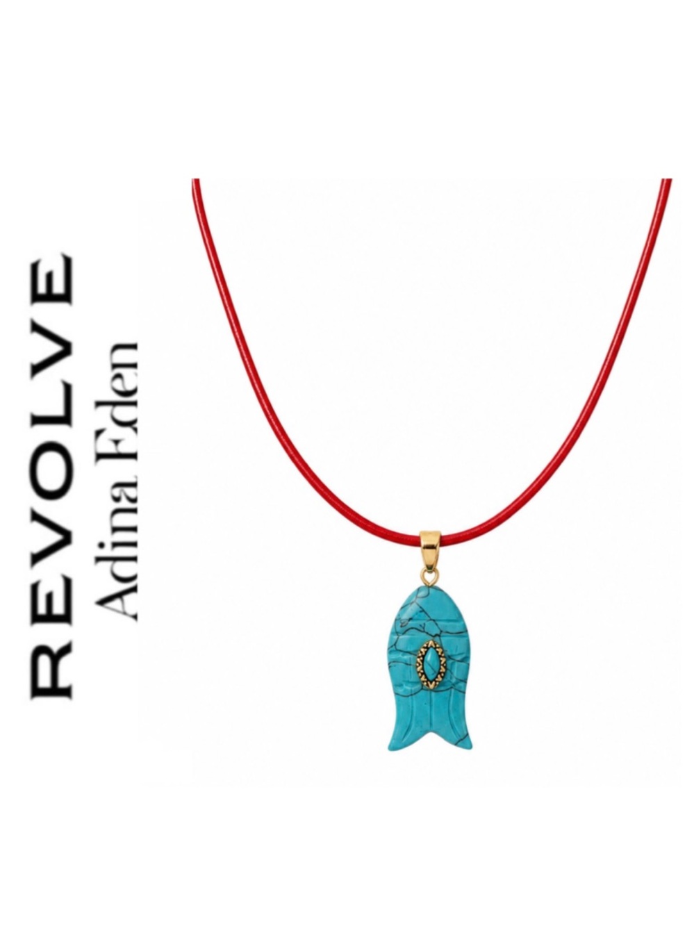 Revolve x Adina Eden Turquoise Fish Pendant and Red Faux Leather Choker